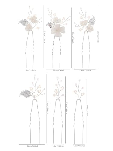 Silver Pearl Flower Bridal Hair Pins - 6 Pcs Wedding Accessories