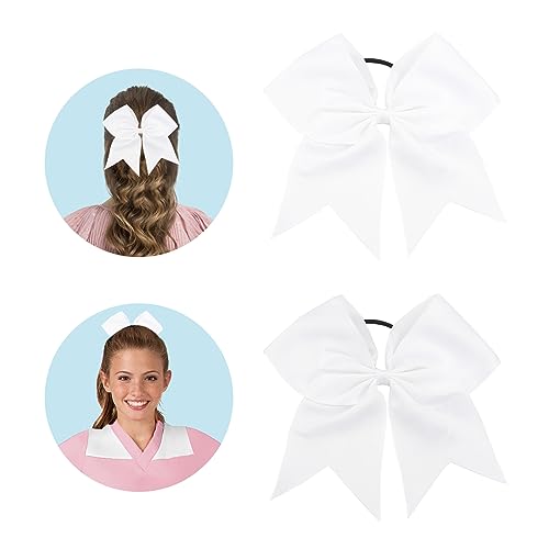 WRNZL 2 Pcs 8-Inch White Cheerleader Bows with Scrunchies