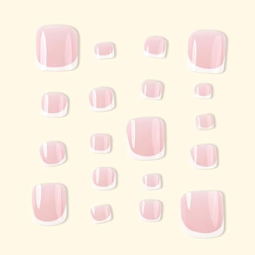 Pink French Tip Press-On Toenails - 24 Pcs Short Square Set