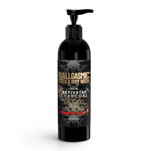 Derm Dude BallGasmic Men’s Anti-Chafing Body Wash with Activated Charcoal - Strawberry Scent, 8oz - Private Parts & Groin Cleansing