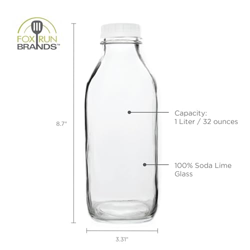 Fox Run Vintage Glass Milk Bottle with Airtight Lid - 32 oz