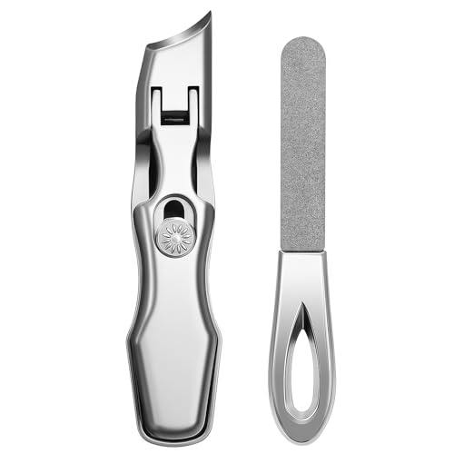 VOGARB Silver Large Ingrown Toenail Clippers with Wide Jaw, Anti-Splash Safety Lock & Nail File