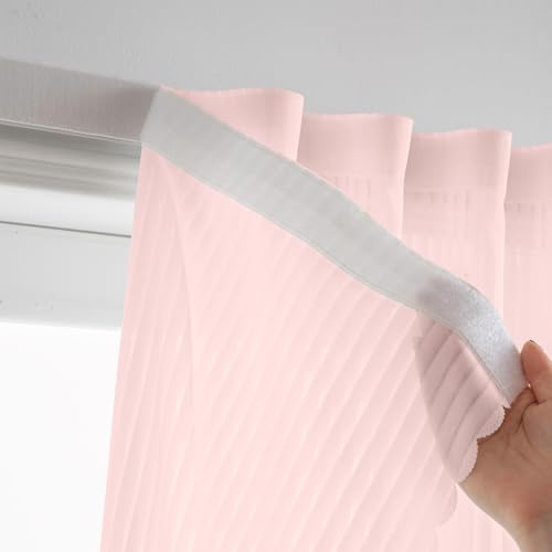 Pink Sheer Gauze Curtains - Self-Adhesive Privacy Panels (44" W x 63" L, 2 Panels)
