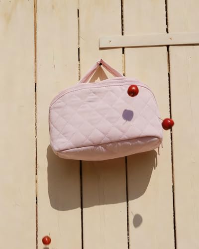 MINGRI Pink Quilted Makeup Bag Set - 2 Pcs Travel Toiletry Bags