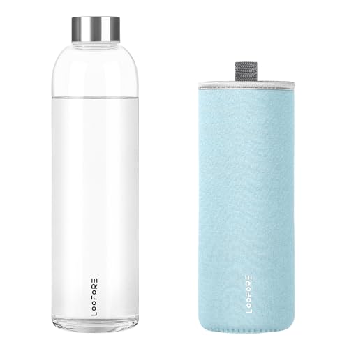 32 oz Glass Water Bottle with Neoprene Sleeve - Leakproof & BPA Free