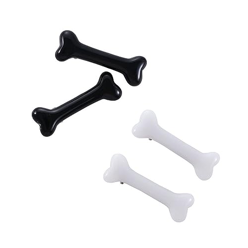 Dog Bone Hair Clips - Set of 4 Black & White Hairpins for Women & Girls