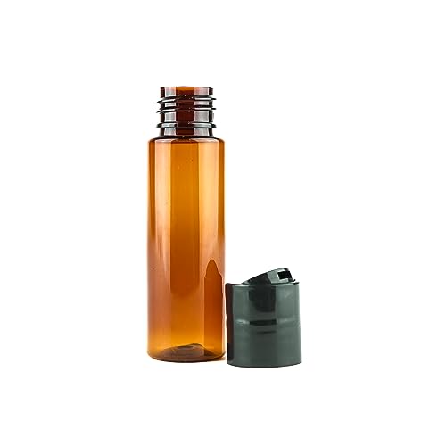 1oz Amber Plastic Bottles (Pack of 12) with Screw Caps - Reusable Travel Containers