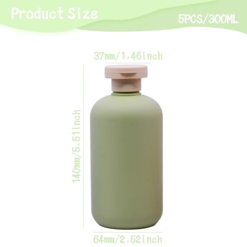 YXQ 10oz Refillable Travel Squeeze Bottles - Leak-Proof Plastic Containers, 5Pk