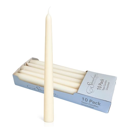 Stonebriar Ivory Taper Candles - 10 Pack, 10" Unscented, 7 Hour Burn