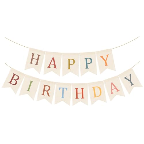 Boho Happy Birthday Burlap Banner - Pre-Assembled Rustic Decor