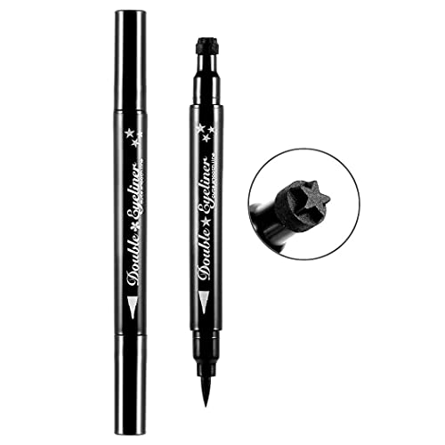 Pinkiou Double-Headed Liquid Eyeliner Pen & Stamp - Waterproof, Smudge-Proof, Long Lasting, Slim Gel Felt Tip for Eye Makeup