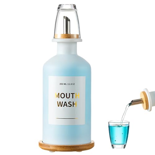 MUVEKA White Glass Mouthwash Dispenser Set - 11.8oz with Bamboo Tray