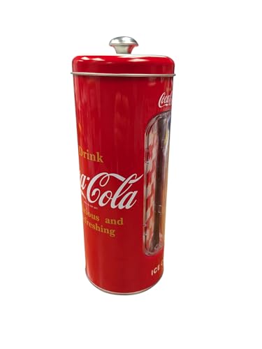 Tin Straw Holder with 20 Paper Straws - Red & White, 8" Tall