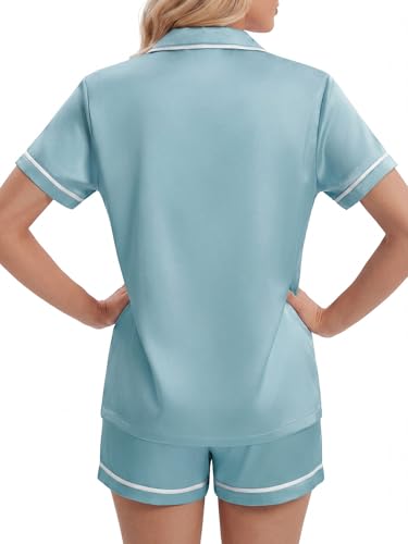 Women's Satin Pajama Set Short Sleeve Button-Down 2 Piece Sleepwear