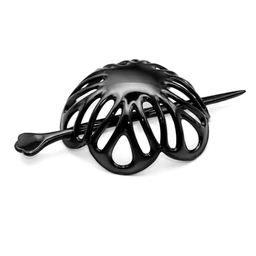 Parcelona Black Radial Hair Bun Cover & Pin - 3.5 Inch French Updo Accessory