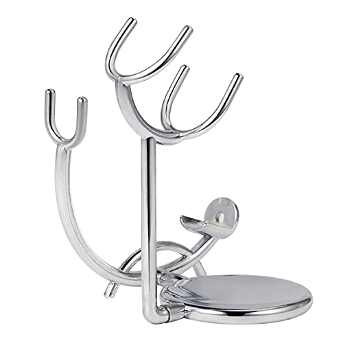 Silver Stainless Steel Shaving Razor & Brush Stand for Safety & Straight Razors
