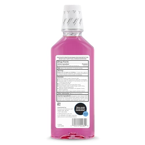 Amazon Basics Kids Mouthwash - Alcohol-Free Anticavity, Bubble Gum Flavor, 4-Pack