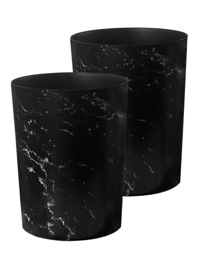 Feisco 2 Gallon Marble Trash Can - Stylish Wastebasket for Bathroom, Office, Bedroom (2 Pack)