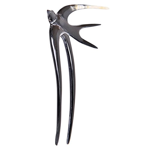 Marycrafts Handmade Buffalo Horn Swallow Bird Hair Fork - Black 2