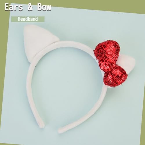 Merroyal White Cat Ears Headband with Pink Bow - One Size, Pack of 1, Kids & Adults