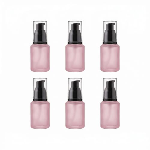 Pink Frosted Glass Pump Bottles - 6 Pack 30ml Cosmetic Containers