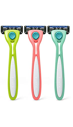 Preserve Shave 5 Razor with Ergonomic Handle - Coral Pink/Neptune Blue/Key Lime Green