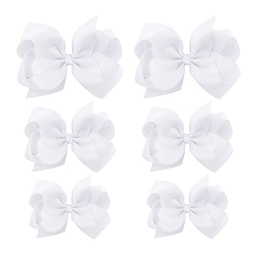 Handmade White Hair Bows Clips for Girls - 6 Pack