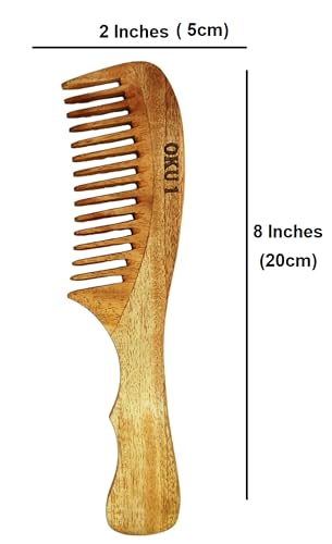 Neem Wooden Comb for Hair & Beard – Anti-Hair Fall Dandruff Control, Detangler & Scalp Stimulator