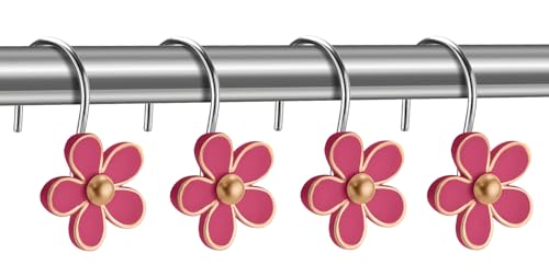 Rose Red Flower Shower Curtain Hooks Set of 12 - Rustproof Resin