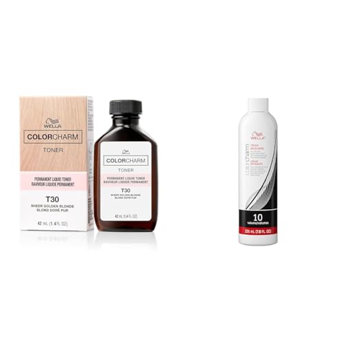 WELLA ColorCharm Permanent Liquid Toners for Blonde Hair, Brass Neutralizer, Vegan, Paraben-Free, T30 & 10 Vol Developer Bundle
