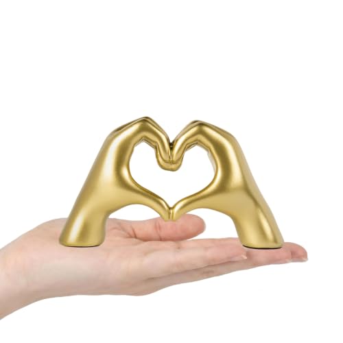 Gold Resin Heart Hands Sculpture - Cute Love Statue for Decor