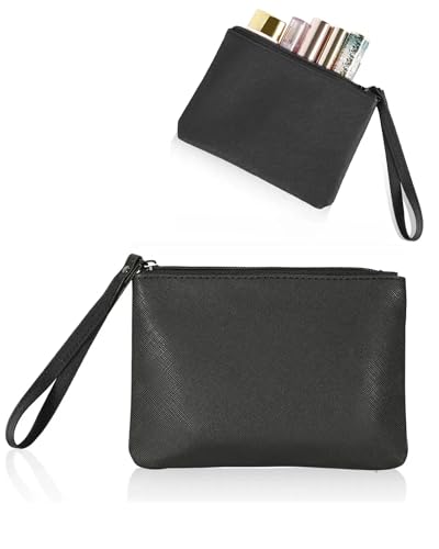 SeBUCUOO Mini Black Makeup Bag for Purse - Compact Cosmetic Organizer Wristlet