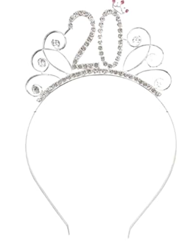 IETOSY Silver 20th Birthday Tiara Headband for Women & Girls Party Accessories