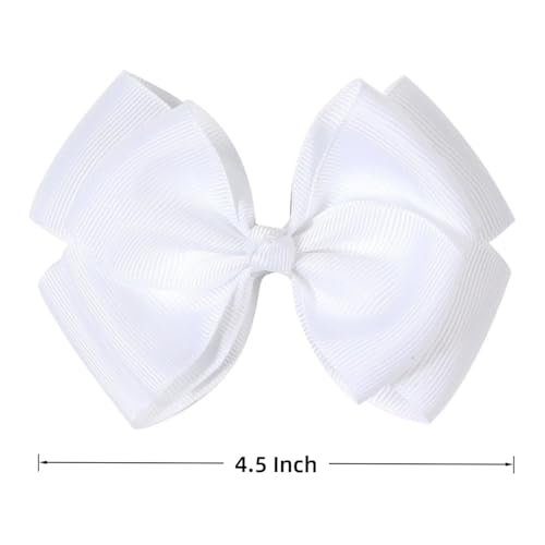 Amybasic White 4.5-Inch Double-Layer Bow Hair Clips for Girls, Set of 2