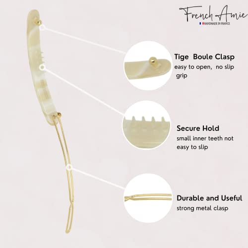 French Amie 2.5" Cellulose Acetate Rounded Oblong Hair Clips, Cream Ivory