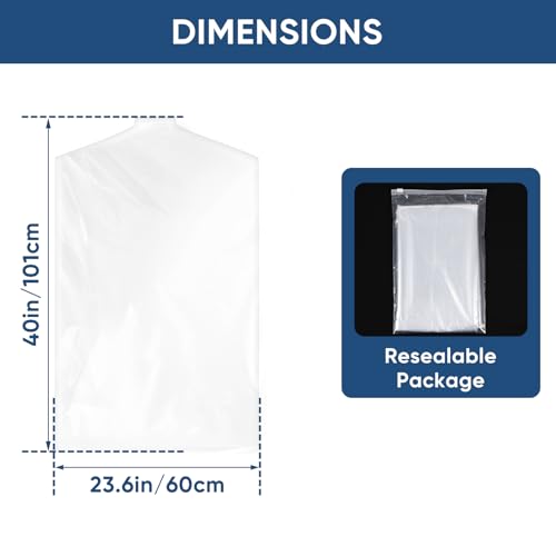 50 Pack Clear Garment Bags for Hanging Clothes - Thick Plastic Covers