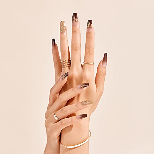 Gold Finger Gel Glam Design Nail GD18 - Fake Nails with Glue & Manicure Stick