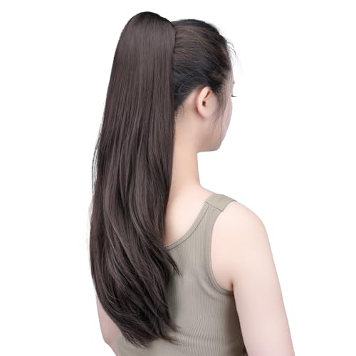 SYXLCYGG Dark Brown Ponytail Extension 22 Inch 6 Oz Claw Clip-In Hairpiece