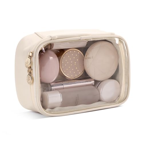 Pocmimut Small Beige Makeup Bag - TSA Approved Clear Toiletry Case