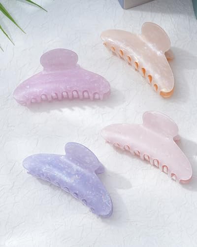 Lourny 4.1 Inch Large Acrylic Hair Claw Clips - Pink Purple Champagne Blue Grey (4 Colors)