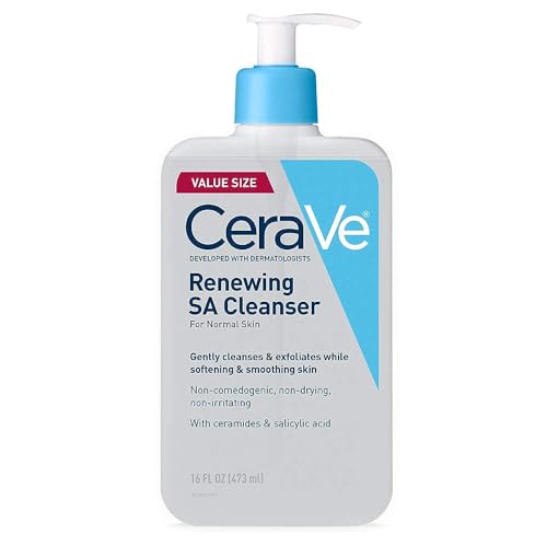 CeraVe Renewing Salicylic Acid Cleanser, Formulated With Hyaluronic Acid, Niacinamide, & Ceramides, Gentle BHA Exfoliating Face Wash Smoothes & Softens Skin, Non Comedogenic & Fragrance Free, 16 Ounce