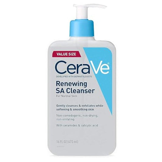CeraVe Renewing Salicylic Acid Cleanser, Formulated With Hyaluronic Acid, Niacinamide, & Ceramides, Gentle BHA Exfoliating Face Wash Smoothes & Softens Skin, Non Comedogenic & Fragrance Free, 16 Ounce