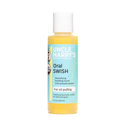 Uncle Harry's Organic Oil Pulling Mouthwash with Sesame, Clove & Oregano - Natural Teeth & Gum Care (4 oz)