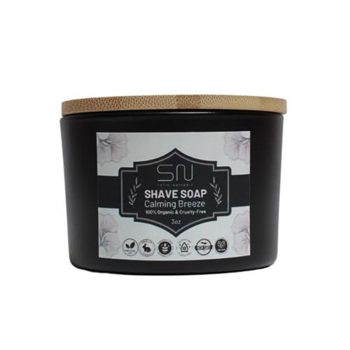 Organic Shave Soap Set with Barber Brush - Calming Breeze 3 oz