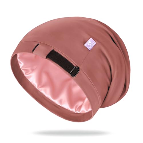 OLESILK Medium Brown Red 100% Mulberry Silk Sleep Bonnet for Curly Hair
