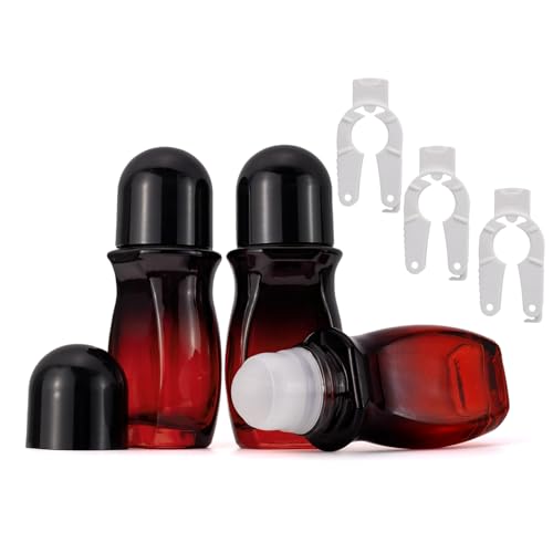 JIUWU 3 Pack 50ml Glass Roller Bottles - Red-Black Gradient, Leak-Proof & Refillable for Essential Oils, Perfumes, and Deodorants