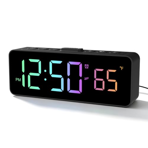 RGB Digital Alarm Clock with Temperature Display - Compact & Adjustable Brightness