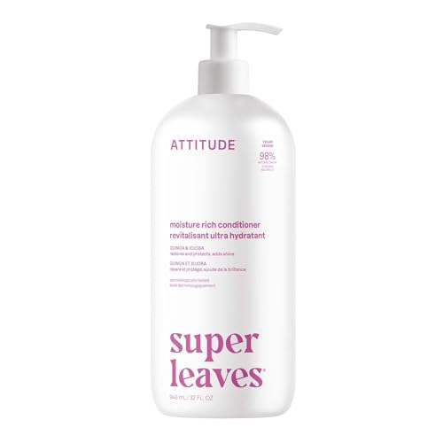 ATTITUDE Moisture Rich Hair Conditioner, For Dry and Damaged Hair, Naturally Derived Ingredients, Vegan Detangler, Dermatologiocally Tested, Quinoa and Jojoba, 32 Fl Oz