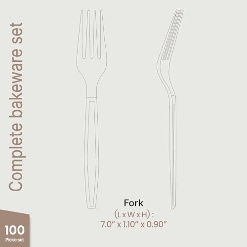 Bakken Heavy Duty Disposable Cutlery Set - 100 Pieces Forks, Spoons, Knives