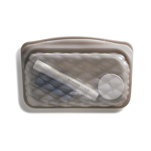 Stasher Silicone Touch-Up Makeup Bag, Reusable Travel Pouch, Taupe, 12 oz